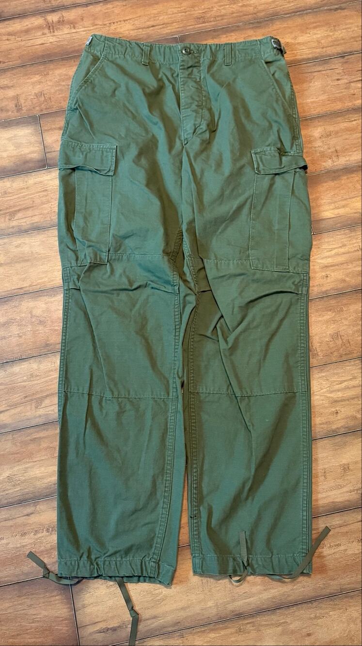 US Military OD Green Ripstop Cargo Trousers Medium Regular Ankle Ties Vintage